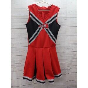Girls Spirit Cheerleader Outfit Costume Red Black Silver Skirt Youth Sz L